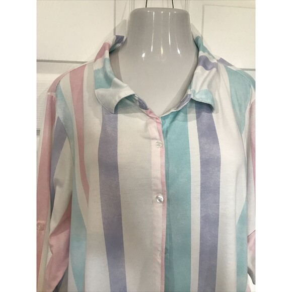 LulaRoe Plus Size 3XL Pastel Stripe Long Sleeve Button Front Collared Shirt - Picture 4 of 8